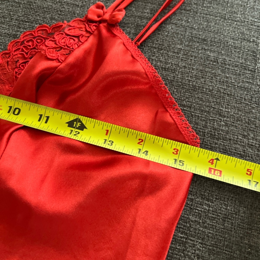 90s Linda La Vie En Rose Red Lace Bow Detail Valentines Day Lingerie Nightgown - Picture 4 of 7